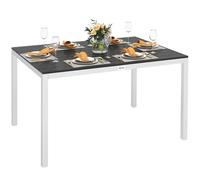 Outsunny Mesa de Comedor de Jardín Rectangular Mesa de Terraza Exterior 120x90x72 cm con Imitación Madera Tablero de Listones y Marco de Aluminio Carga 50 kg para Balcón Patio Negro