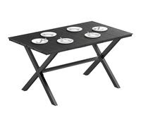 Outsunny Mesa de Comedor de Jardín Rectangular, Mesa de Terraza Exterior 150x90x74 cm, con Encimera de HDPE de Listones y Estructura Metálica, para 6 Personas, Carga 50 kg, para Patio, Balcón, Negro