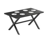Outsunny Mesa de Comedor de Jardín Rectangular, Mesa de Terraza Exterior 150x90x74 cm, con Encimera de HDPE de Listones y Estructura Metálica, para 6 Personas, Carga 50 kg, para Patio, Balcón, Negro