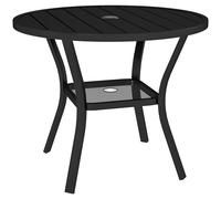 Outsunny Mesa de Comedor Exterior Redonda con Orificio para Sombrilla Estante Inferior y Estructura de Acero Ø90x73 cm Negro