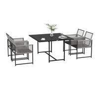 Outsunny - Mesa de comedor y 4 sillas con respaldo plegable, bandeja de cristal templado, color gris