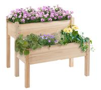 Outsunny Mesa de Cultivo Huerto Urbano Elevado de Madera de 2 Niveles 86x85x72 cm Madera Natural