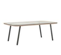 Outsunny Mesa de jardín con tablero de vidrio templado 5 mm, mesa auxiliar para exterior, estructura de acero, efecto madera natural