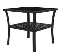 Outsunny Mesa de jardín de poliratán, 50 x 50 x 45 cm, mesa auxiliar resistente a la intemperie para 4 personas, cuadrada con balda y tablero de vidrio Aosom España