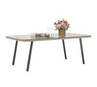 Outsunny Mesa de jardín de ratán PE con tapa de cristal, mesa de centro rectangular para interior y exterior, 110x60x40 cm, madera natural