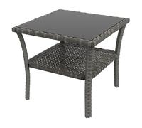 Outsunny Mesa de Jardín de Ratán Sintético Cuadrada 50x50x45 cm Mesa Auxiliar con Estante Encimera de Vidrio y Marco de Acero Carga 30 kg para Terraza Patio Gris Degradado
