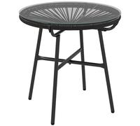 Outsunny Mesa de Jardín de Ratán Sintético Mesa de Centro Redonda para Exteriores con Tablero de Vidrio Templado y Patas de Metal para Patio Balcón Ø50x50 cm Negro