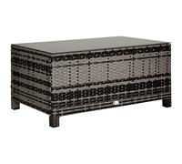 Outsunny Mesa de Jardín de Ratán Sintético Mesita Auxiliar con Vidrio Templado para Terraza Patio Balcón 85x50x39 cm Gris