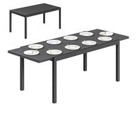 Outsunny Mesa de jardín extensible 154-214 cm, bandeja de aluminio, efecto madera, mesa de comedor exterior resistente con patas ajustables, muebles de terraza 8-10 personas, gris antracita