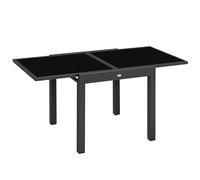 Outsunny Mesa de Jardín Extensible de Aluminio Mesa de Comedor Rectangular con Encimera de Vidrio Templado para 4-6 Personas Carga 50 kg para Terraza 80-160x80x75 cm Negro