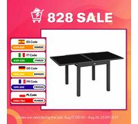 Outsunny Mesa de Jardín Extensible Mediana Aluminio Vidrio Templado para Comidas Familiares y Relajarse 80-160x80x75cm Negro Aosom España