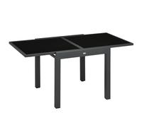 Outsunny Mesa de Jardín Extensible de Aluminio Mesa de Comedor Rectangular con Encimera de Vidrio Templado para 4-6 Personas Carga 50 kg para Terraza 80-160x80x75 cm Negro