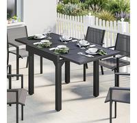 Outsunny Mesa de Jardín Extensible, Mesa de Comedor Exterior Extensible 80/160x80 cm, de Aluminio, con Superficie de Lamas, Carga 70 kg, Mesita Rectangular para 4-6 Personas, para Patio Terraza, Negro