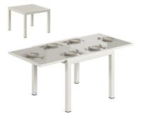 Outsunny Mesa de jardín extensible para 4-8 personas, 90/180 x 90 cm, mesa de comedor extensible de exterior de aluminio con tablero de cristal templado, para patio, terraza, balcón, blanco crema