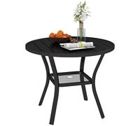 Outsunny Mesa de Jardín Exterior con Orificio para Sombrilla Mesa de Comedor Exterior Redonda con Encimera de Metal Estante Inferior y Estructura de Acero para Patio Terraza Ø90x73 cm Negro