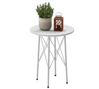 Outsunny Mesa de Jardín Exterior Redonda Patas Ajustables Ø40x50 cm Blanco