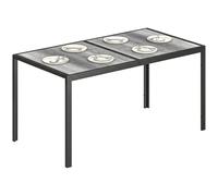 Outsunny - Mesa de jardín rectangular para 4 a 6 personas, mesa de comedor exterior con bandeja de efecto madera y patas de acero, para balcón, porche, terraza, 150 x 80 x 74 cm, color gris