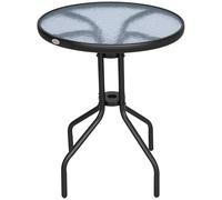 Outsunny Mesa de Jardín Redonda con Encimera de Vidrio Templado y Marco de Metal para Patio Terraza Balcón Comedor Ø60x70 cm Negro Aosom España