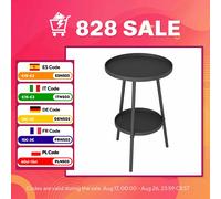 Outsunny Mesa de Jardín Redonda de 2 Niveles Mesa de Terraza Exterior Ø32x51 cm con Bandeja Inferior y Estructura de Metal para Exterior e Interior Negro Negro