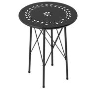 Outsunny Mesa de Jardín Redonda de Acero con Diseño de Flores y Hojas Patas Ajustables y Estructura en Forma de X Ø40x50cm Negro