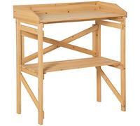 Outsunny - Mesa de jardinería, estante de lamas, mesa de plantación, bandeja con borde de madera, árbol pre-engrasado