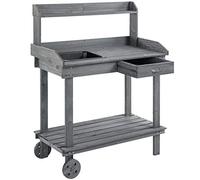 Outsunny Mesa de plantación con cajón 2 Niveles Mesa de jardinería con Fregadero y Ruedas jardín Madera de Abeto Gris 92 x 45 x 119 cm