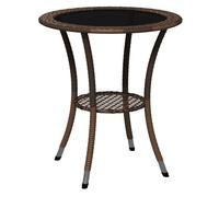 Outsunny mesa de ratán redonda ø64x71 cm mesa de jardín con estante marco de acero y tablero de vidrio carga 50 kg para terraza patio marrón