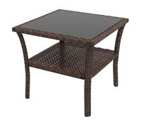 Outsunny Mesa de Ratán Sintético Cuadrada 50x50x45 cm Mesa de Jardín con Estante Encimera de Vidrio y Marco de Acero Carga 30 kg para Terraza Patio Marrón