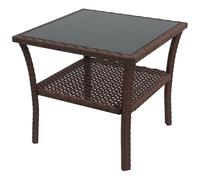 Outsunny Mesa de Ratán Sintético Cuadrada 50x50x45 cm Mesa de Jardín con Estante Encimera de Vidrio y Marco de Acero Carga 30 kg para Terraza Patio Marrón