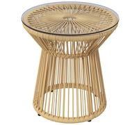 Outsunny Mesa de Ratán Sintético Redonda con Encimera de Cristal y Marco de Metal Carga 30 kg para Patio Jardín Ø40x42 cm Beige Aosom España