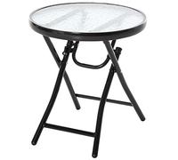 Outsunny Mesa de Vidrio Redonda Plegable Mesa de Jardín con Hebilla de Seguridad Borde Cubierto de Metal Interior y Exterior 45x50cm DiámxAL Negro