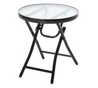 Outsunny Mesa de Vidrio Redonda Plegable Mesa de Jardín con Hebilla de Seguridad Borde Cubierto de Metal Patio Interior y Exterior Ø45x50 cm Negro