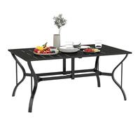 Outsunny Mesa Jardín Exterior Rectangular 150x90x73 cm Mesa Terraza Exterior Desmontable con Tablero Ranurado Agujero para Sombrilla y Estructura de Acero Galvanizado Negro