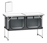Outsunny Mesa Plegable Camping para Cocina con Armario de Tela Oxford Marco de Aluminio para Picnic 120x47x70 cm Plateado Aosom España