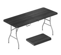 Outsunny Mesa plegable de HDPE, mesa de camping plegable 180 x 74 x 74 cm, con asa, cubiertas antideslizantes para los pies, para exteriores, para patio, camping, playa, color negro