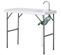 Outsunny Mesa Plegable de Picnic con Fregadero Grifo y Pistola de Riego Extensible para Camping Barbacoa Exterior 114,5x59x94,5 cm Blanco