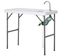 Outsunny Mesa Plegable de Picnic con Fregadero Grifo y Pistola de Riego Extensible para Camping Barbacoa Exterior 114,5x59x94,5 cm Blanco