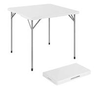 Outsunny - Mesa plegable (HDPE, 86 x 86 x 74 cm, con asa, altura ajustable, para interior/exterior, para terraza, camping, playa, color blanco