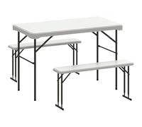 Outsunny Mesa Plegable Y Bancos De Picnic 113 Cm, Mesa De Camping Con Sillas Portátiles Con Asas De Transporte, Gris Claro