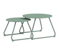 Outsunny - Mesas de bajo (2 unidades, redondas, anidadas, apilables de jardín, metal epoxi, mesa auxiliar estable para exterior, Ø60 y Ø48 cm), color verde