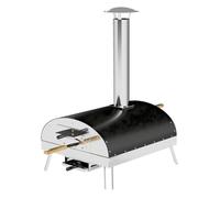Outsunny mini horno de pizza exterior portátil horno de leña con piedra refractaria ø33 cm mangos de madera termómetro y bandeja giratoria para jardín terraza camping patio