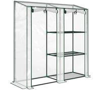 Outsunny Mini Invernadero con 3 Estantes, 2 Puertas Enrollables, Invernadero para Huerto con Estructura de Acero y Cubierta de Plástico, para Plantas Huerto Verduras Flores Frutas, Anti-UV, 143x45x151