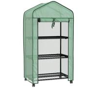 Outsunny Mini invernadero de jardín con 3 estantes, cubierta de PE de alta densidad, puerta enrollable, 4 ruedas, 69x49x130 cm Aosom España
