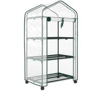 Outsunny Mini invernadero de jardín con 3 estantes, lona de PVC de alta densidad, puerta enrollable 4 ruedas 69 x 49 x 130 cm transparente Aosom España