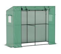 Outsunny Mini-invernadero, invernadero adosado con puerta enrollable y ventanas de malla, resistente a los UV, para flores, plántulas, plantas, Verde Aosom España