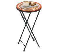 Outsunny Mosaic - Mesa de jardín al aire libre, mesa de centro plegable redonda de 35,5 cm con marco de metal para balcón y terraza, color naranja