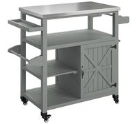Outsunny Mueble auxiliar de jardín carrito de barbacoa con ruedas con tablero en acero inoxidable 107x49,5x92,5cm gris