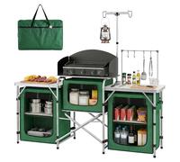 Outsunny Mueble Cocina Camping Armario Camping Plegable con Mesas Armarios Ganchos Estructura de Aluminio Poste de Luz Ajustable Paravientos y Bolsa de Transporte para Acampada 172x48x130 cm Verde