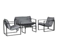 Outsunny - Mueble de jardín, 4 piezas, para 4 personas, sofá de 2 plazas, 2 sillones y 1 mesa baja, 3 cojines para terraza jardín, poliéster negro y gris acero