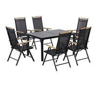 Outsunny Muebles de jardín 6 Personas, Mesa de jardín con 6 sillas, Estructura de Aluminio, Mesa 140 CM, sillas Plegables y reclinables, Muebles de jardín, terraza, Patio, Negro